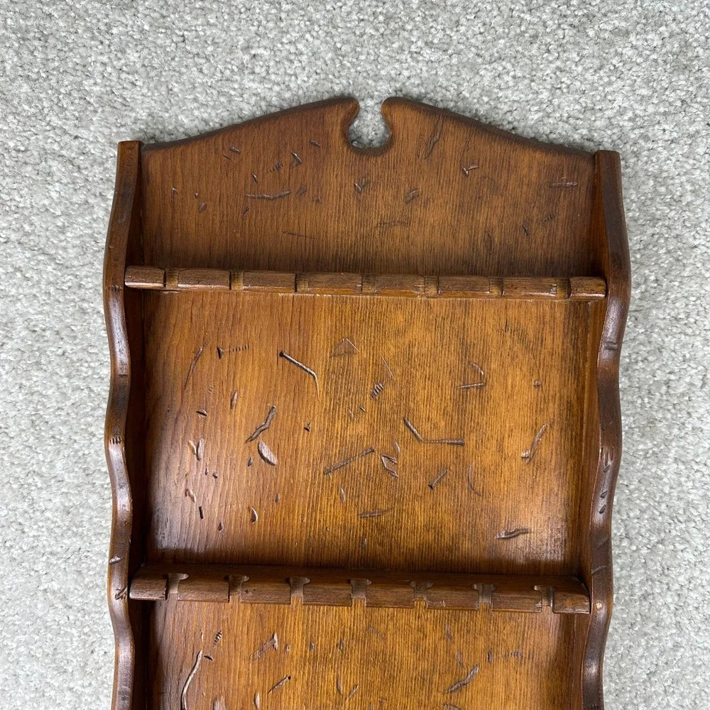 Vintage Wood Spoon Rack Wall Hanging Display 18 Slot Souvenir Holder Rustic